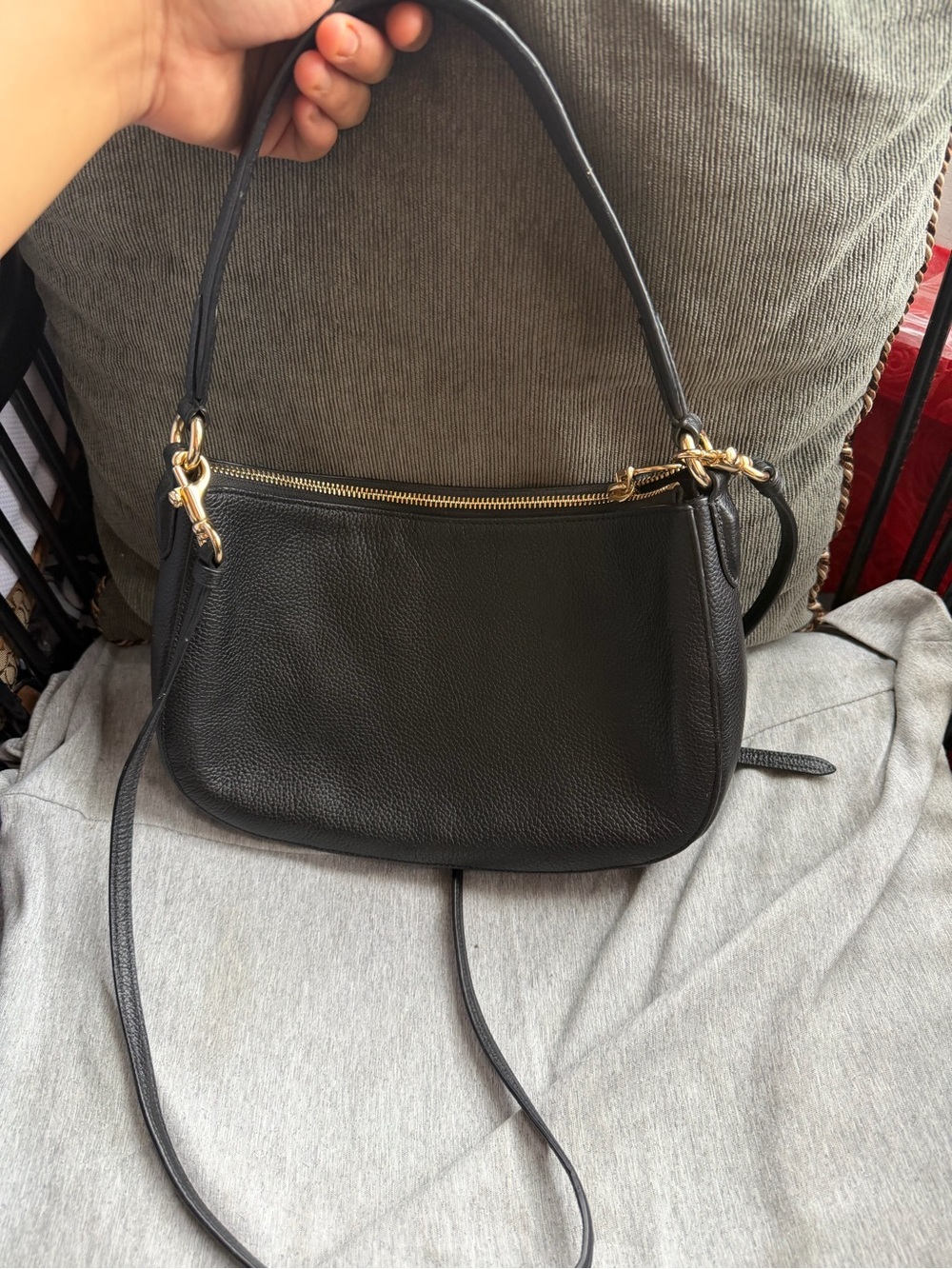 Coach Black Pebbled Leather Shoulder Bag with Tassel Detail - Picture 5 of 6